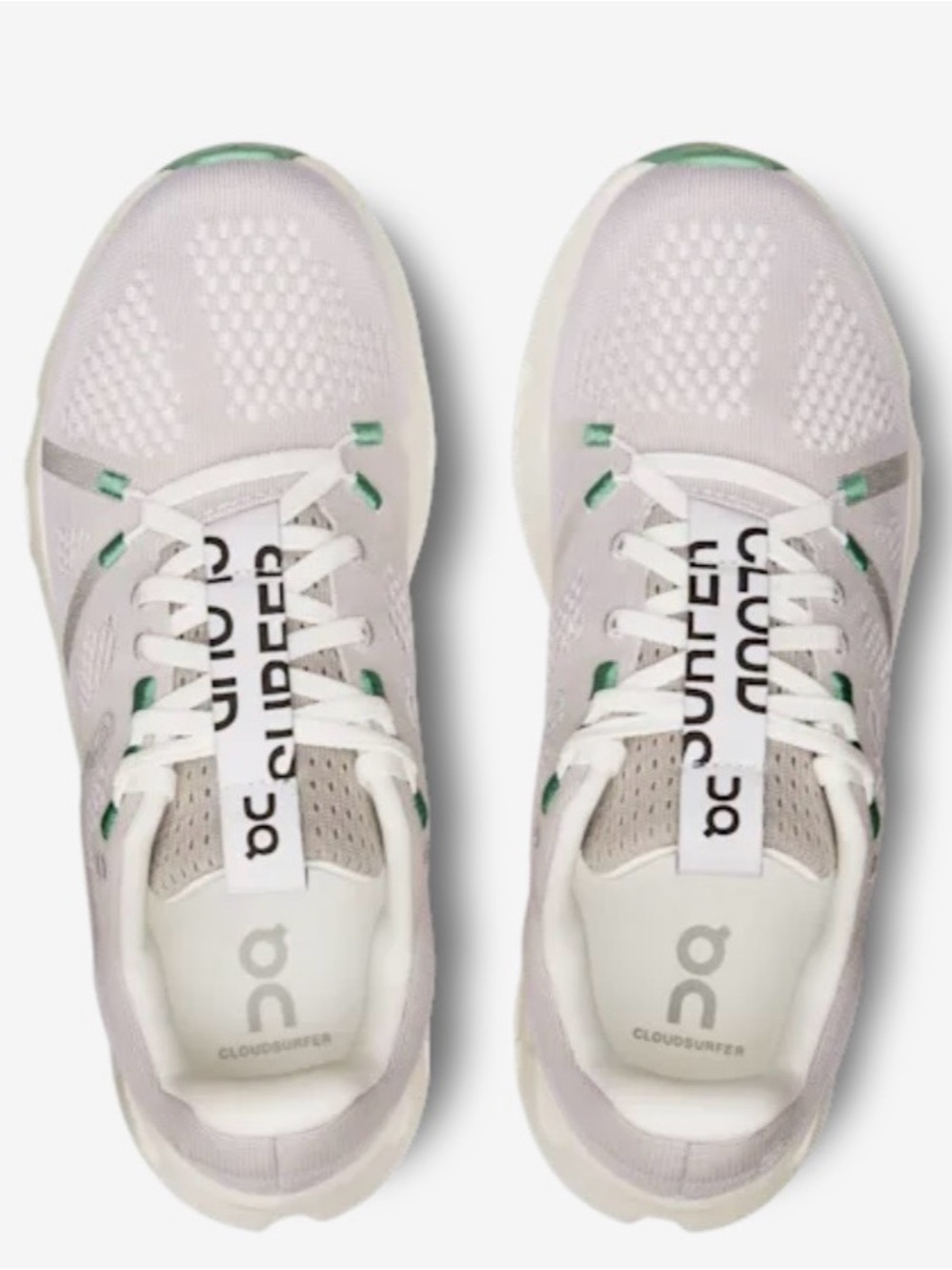 On Running Cloudsurfer Women's White with Green Accent Sneakers